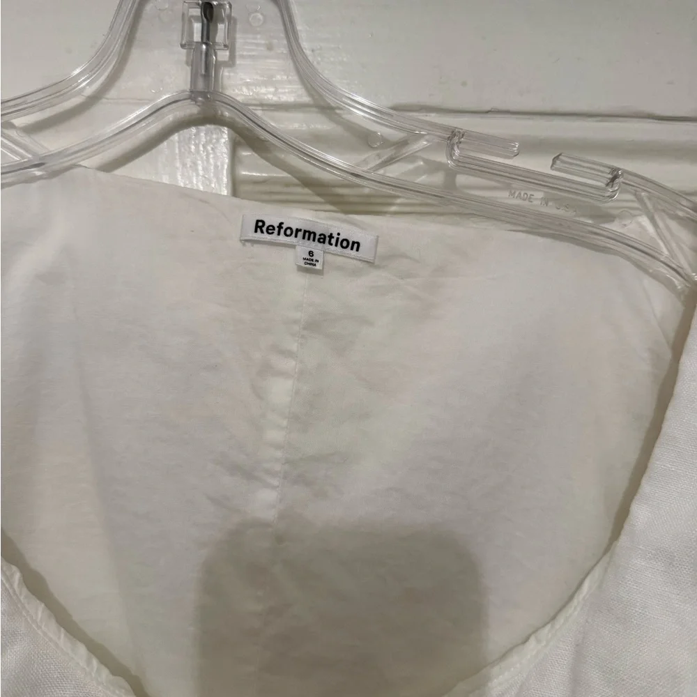 Reformation White Ruffled Scoop-Neck Puff Sleeve Crop Top
